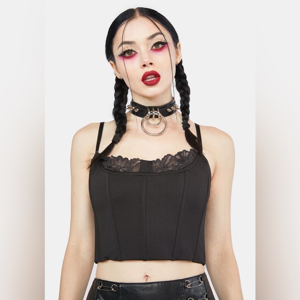 Black Lace Trim Corset Top